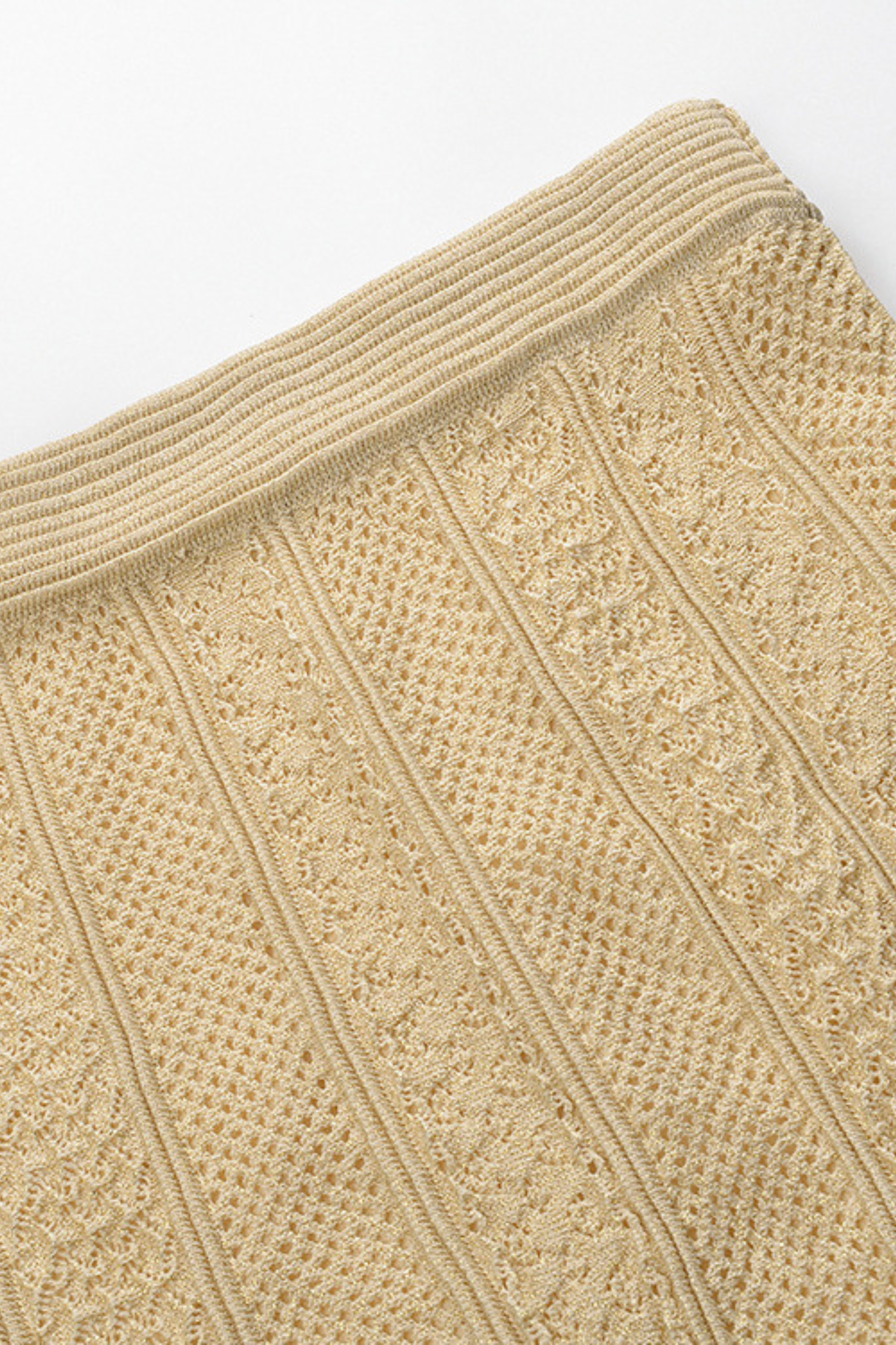 Beige Hollow Knitted Viscose Pearl Button Cardigan & Maxi Skirt Set