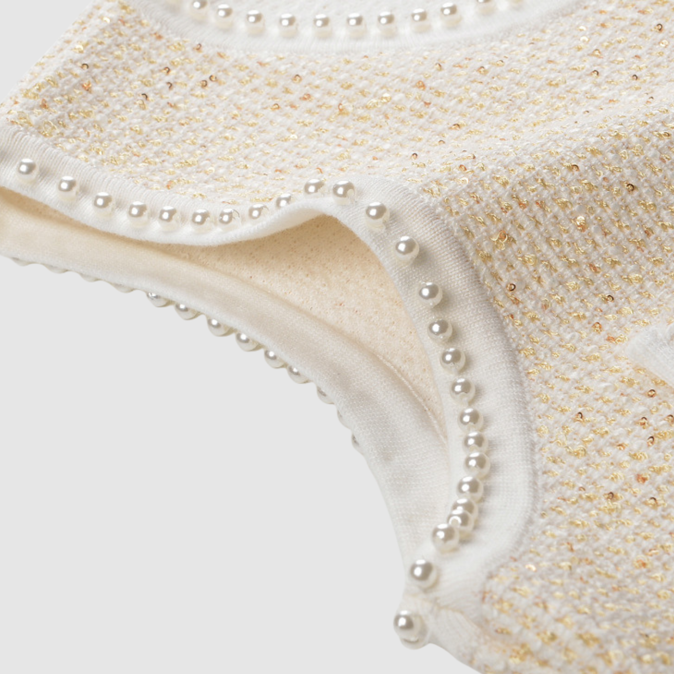 Elegant Golden Pleated Pearl Vest Set