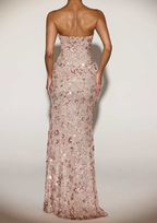 Liana Sequin Spark Slit Strapless Maxi Dress