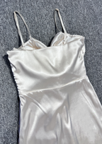 Ivory Rosette Draped Satin Maxi Dress