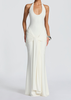 Mesh Fishtail Backless Halter Maxi Dress