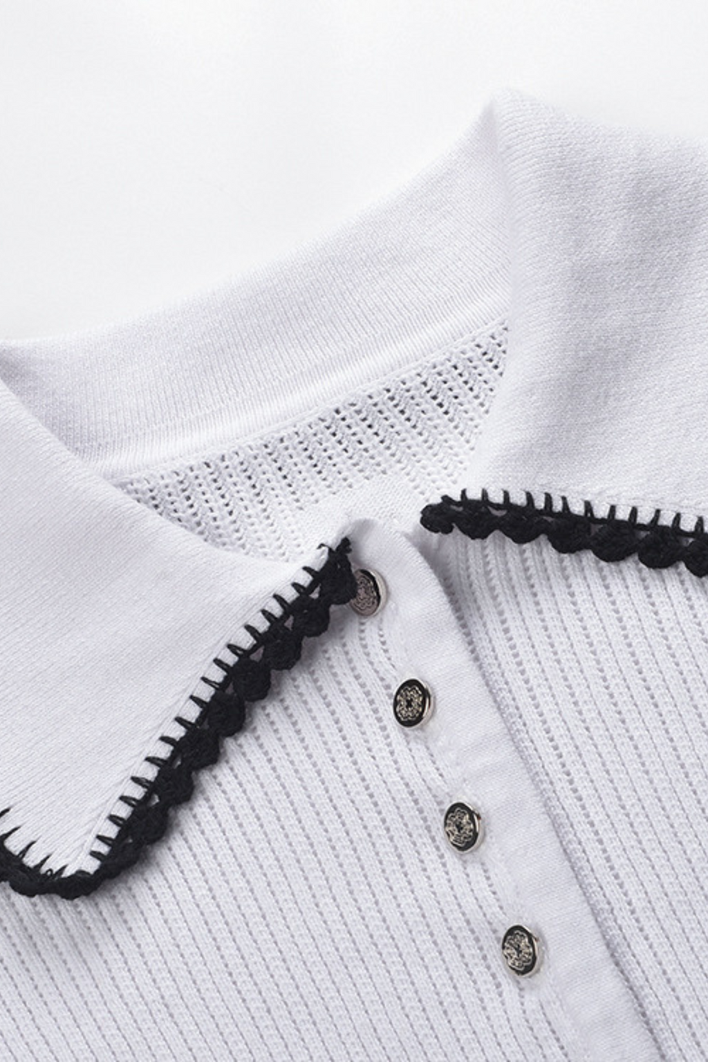 Contrast Lace Trim Viscose  Knit Polo Top