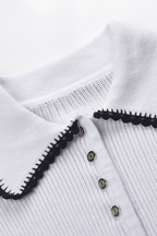 Contrast Lace Trim Viscose  Knit Polo Top