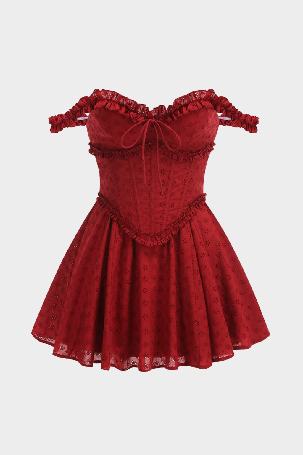 Crimson Romance Ruffle Off Shoulder  Corset Mini Dress