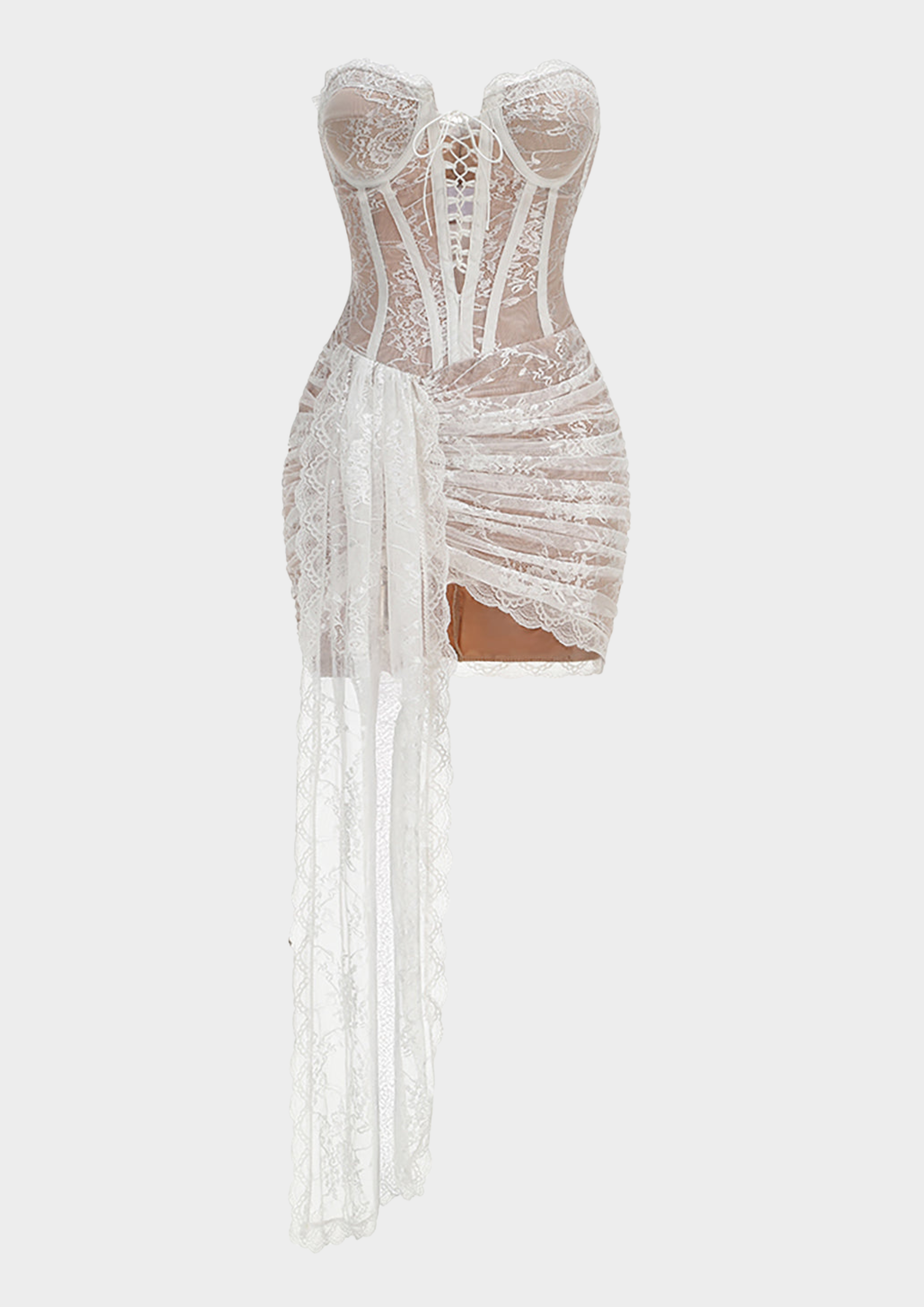 Strapless Lace Corset  Drape Mini Dress