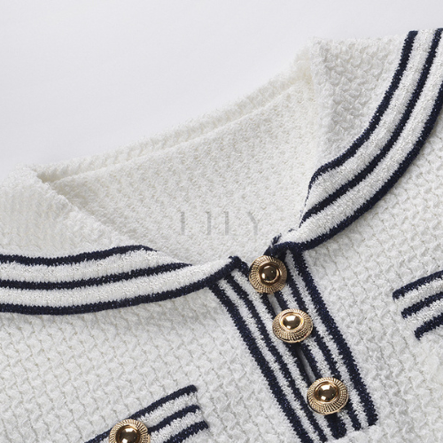 Marina Stripe Button Detail Knit Mini Dress - White