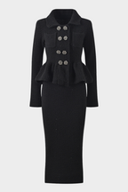 Classic Noir Ruffle Sequin Knit Maxi Dress