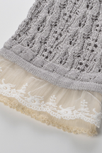 Pearl Lace-Trim Crochet Knit Polo Top