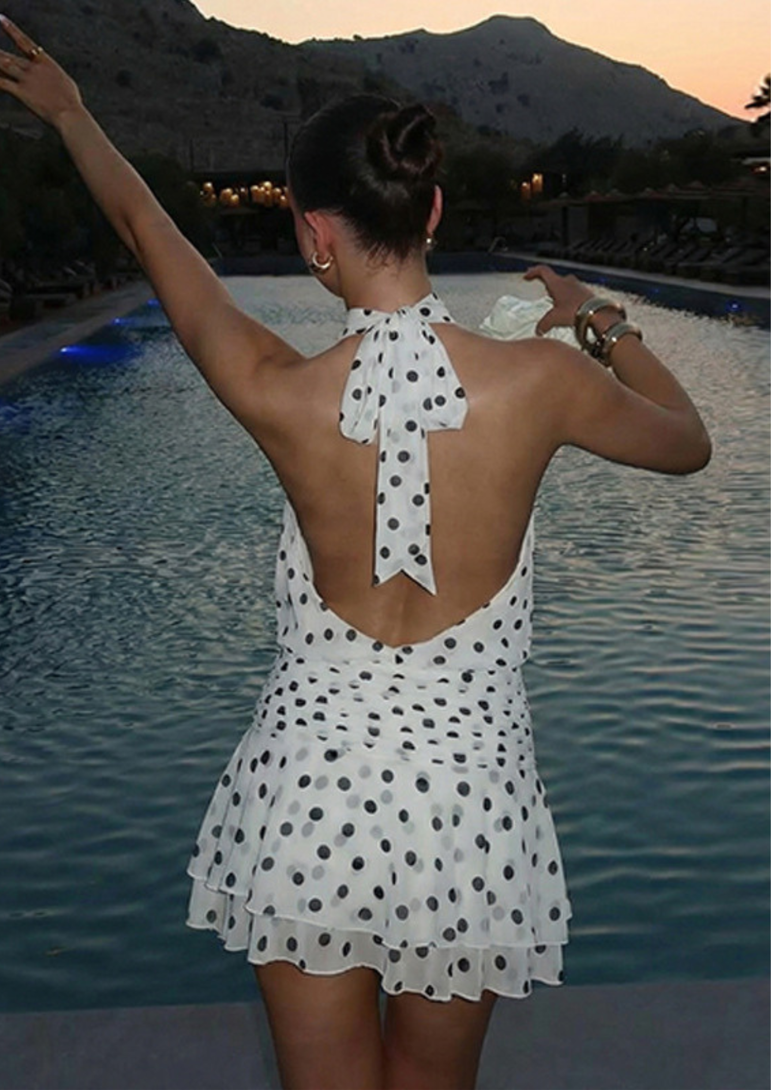 Monaco Muse Polka Halter Backless Mini Dress