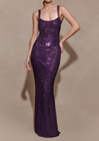 Sparkle Luxe Mesh Sleeve Backless  Maxi Dress