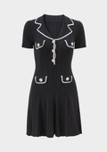 Siena  Knit Buttoned Flare Mini Dress - Navy