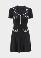 Siena  Knit Buttoned Flare Mini Dress - Navy