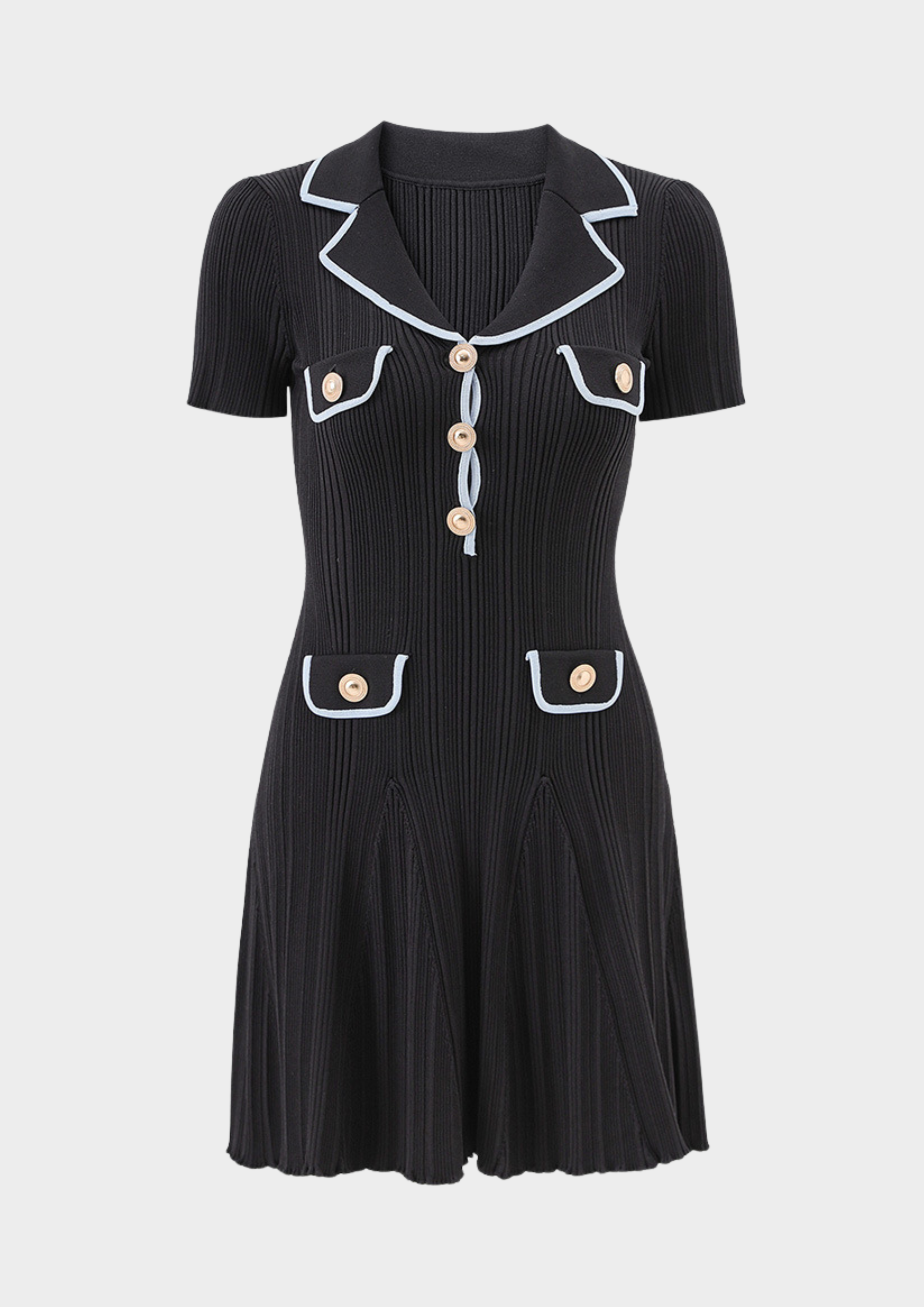 Siena  Knit Buttoned Flare Mini Dress - Navy