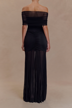 Katie Mesh Ruched Off Shoulder Sheer Maxi Dress