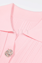 Chérie Knit Crystal Button Pleated Mini Dress