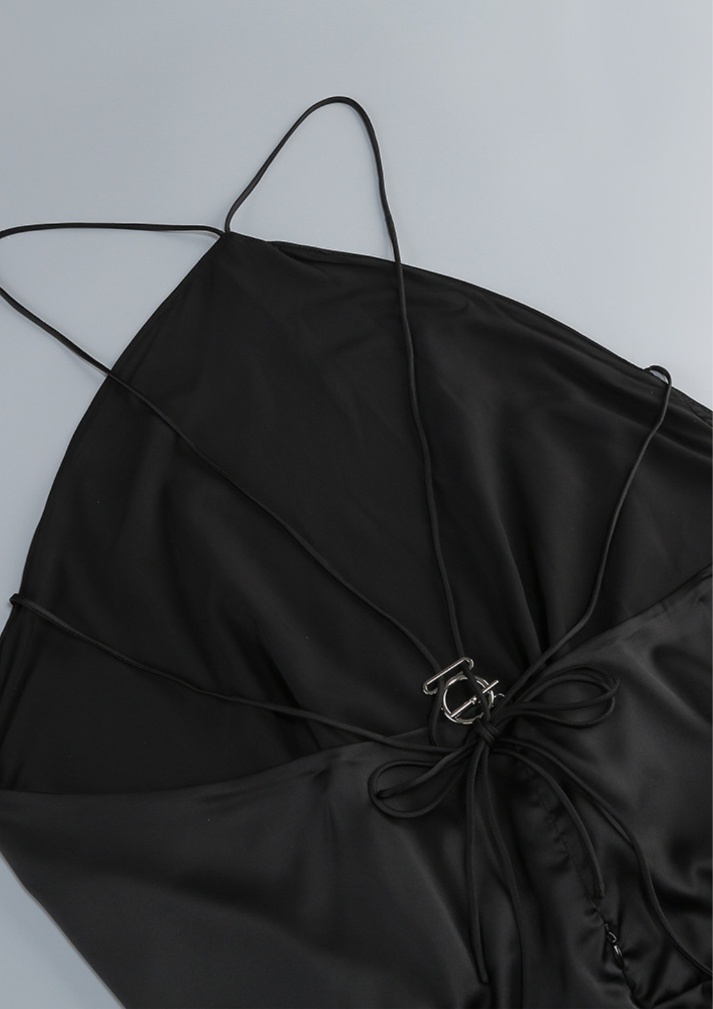 Noir Whisper Backless Ruffle Mini Dress