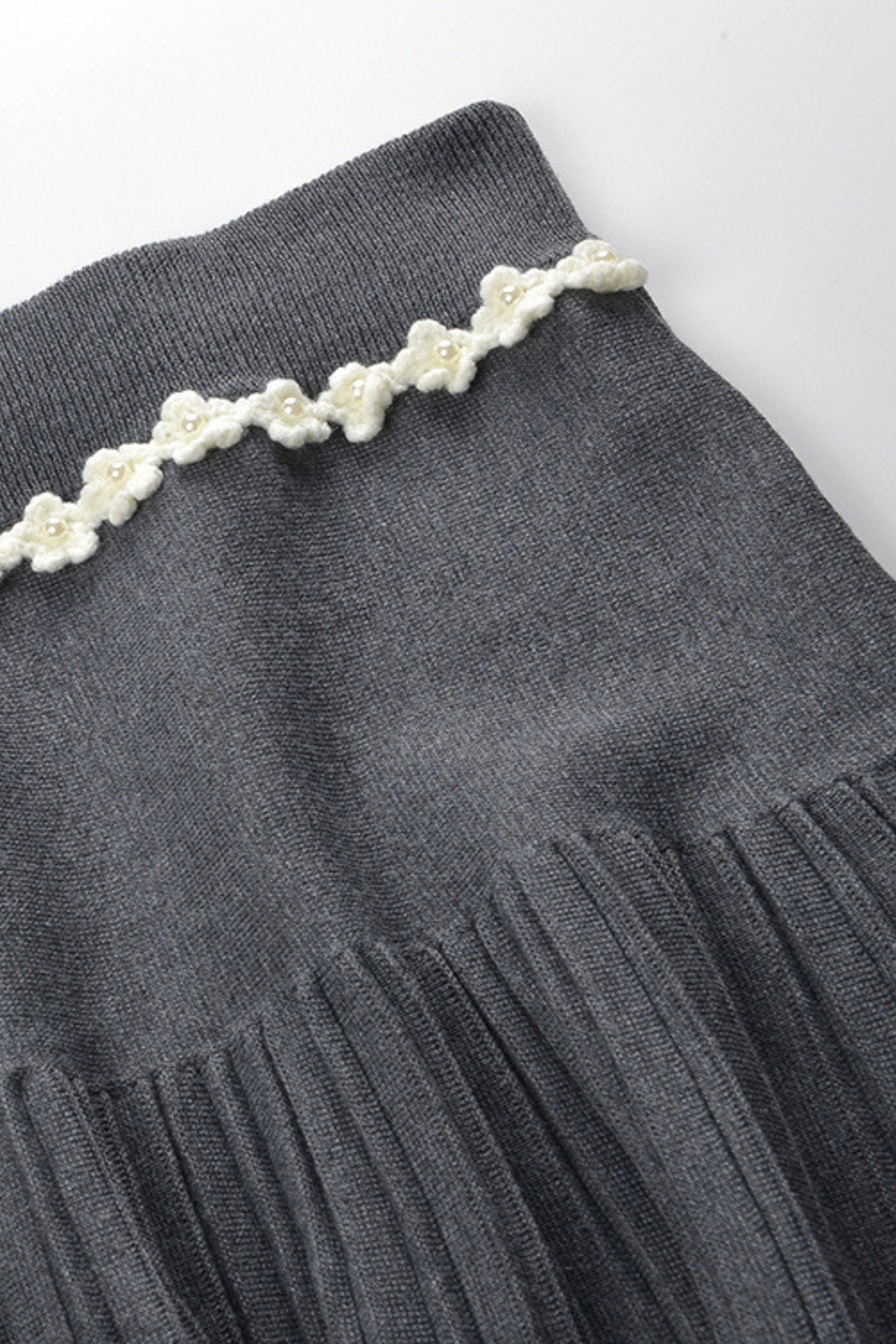 Grey Floral Pearl Knit Camisole Top