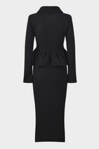Classic Noir Ruffle Sequin Knit Maxi Dress