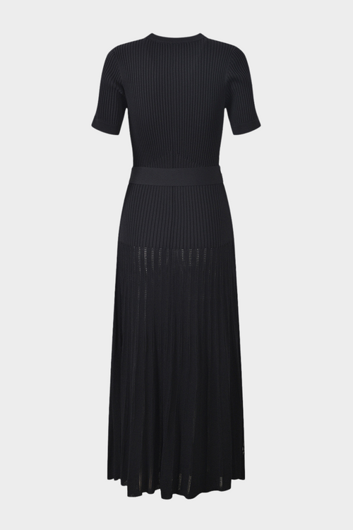 Belted Ribbed Knit  Viscose Pleated Elegance Maxi Dress