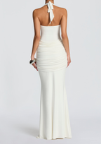 Mesh Fishtail Backless Halter Maxi Dress