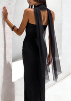 Rosalie Sheer Ribbon Strapless Maxi Dress