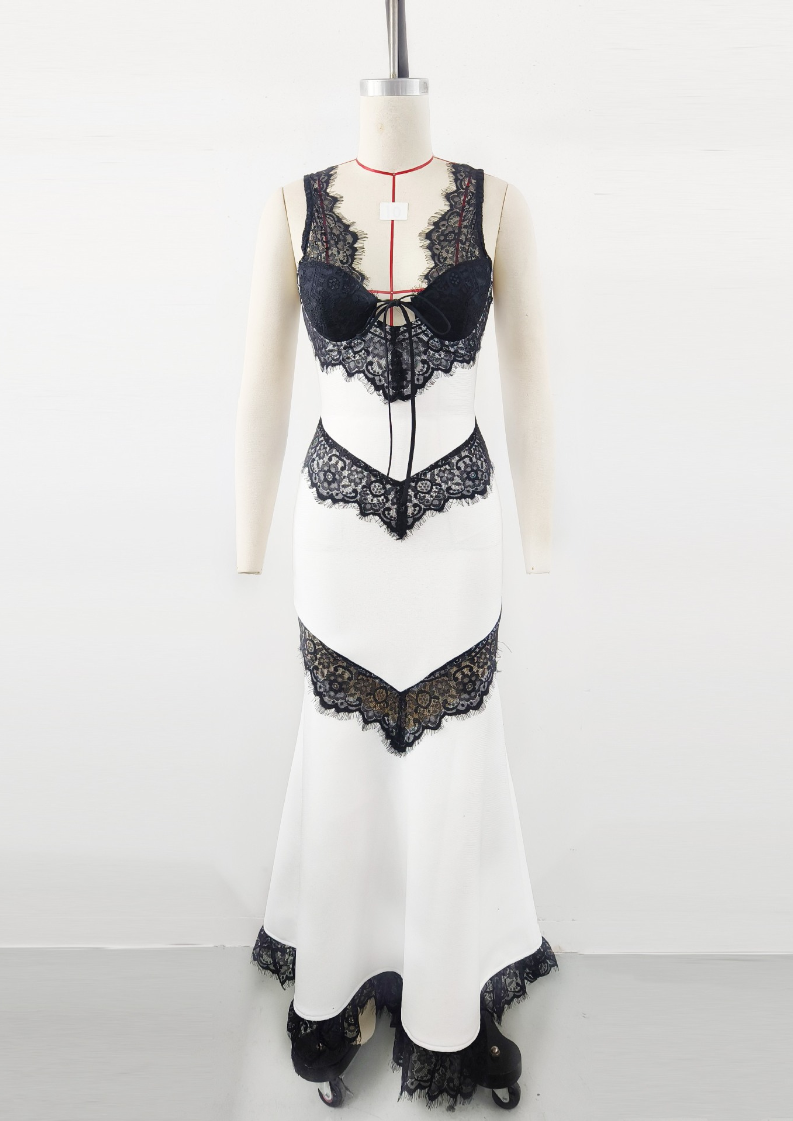 Noir Lace Contrast Satin Maxi Dress