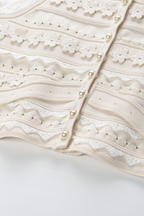 Lily – Pearl Button Floral Knit Ruffle Skirt Viscose Set In Beige