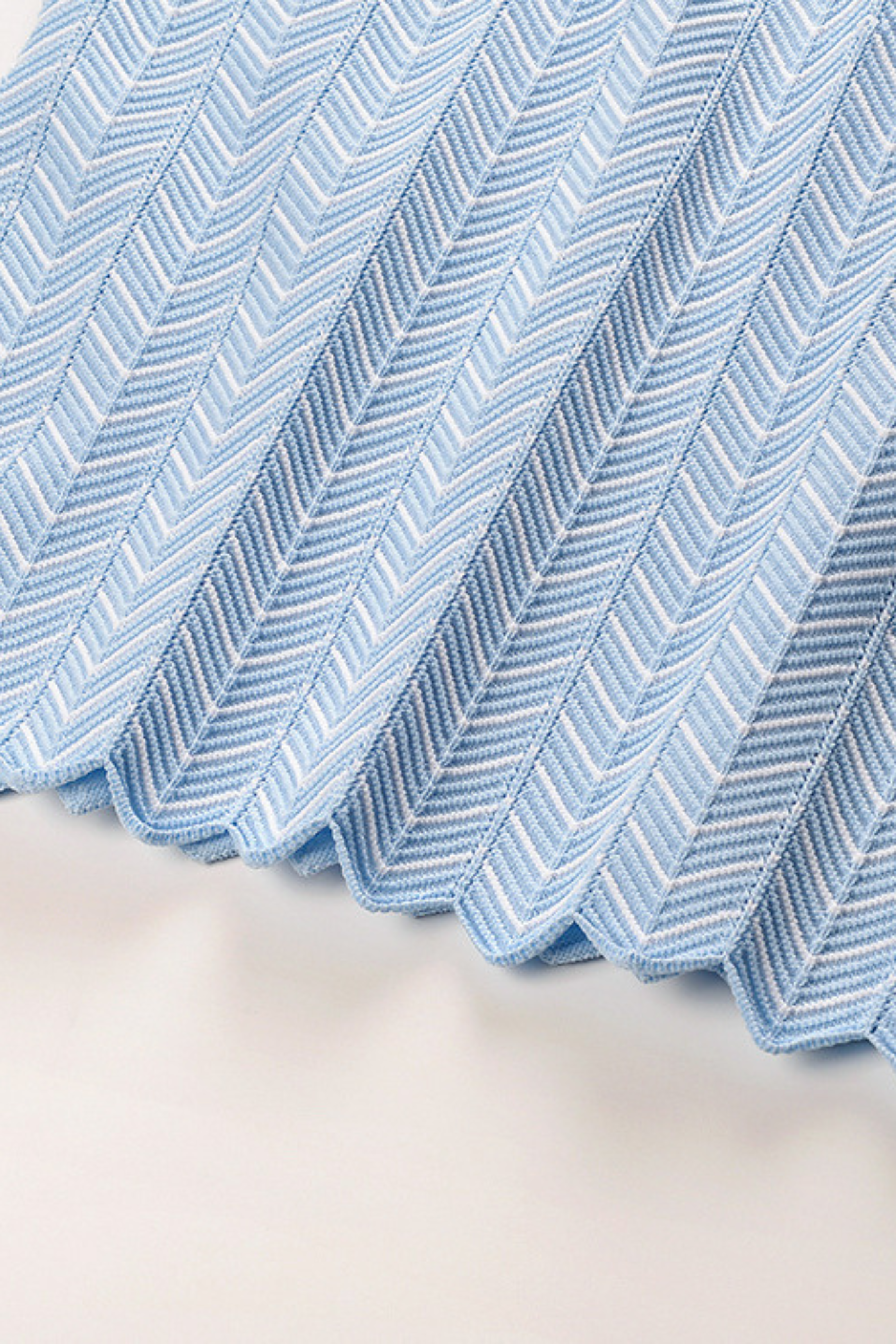Skyline Chevron Viscose Polo Knit  Light Blue Textured Top