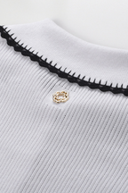 Contrast Lace Trim Viscose  Knit Polo Top