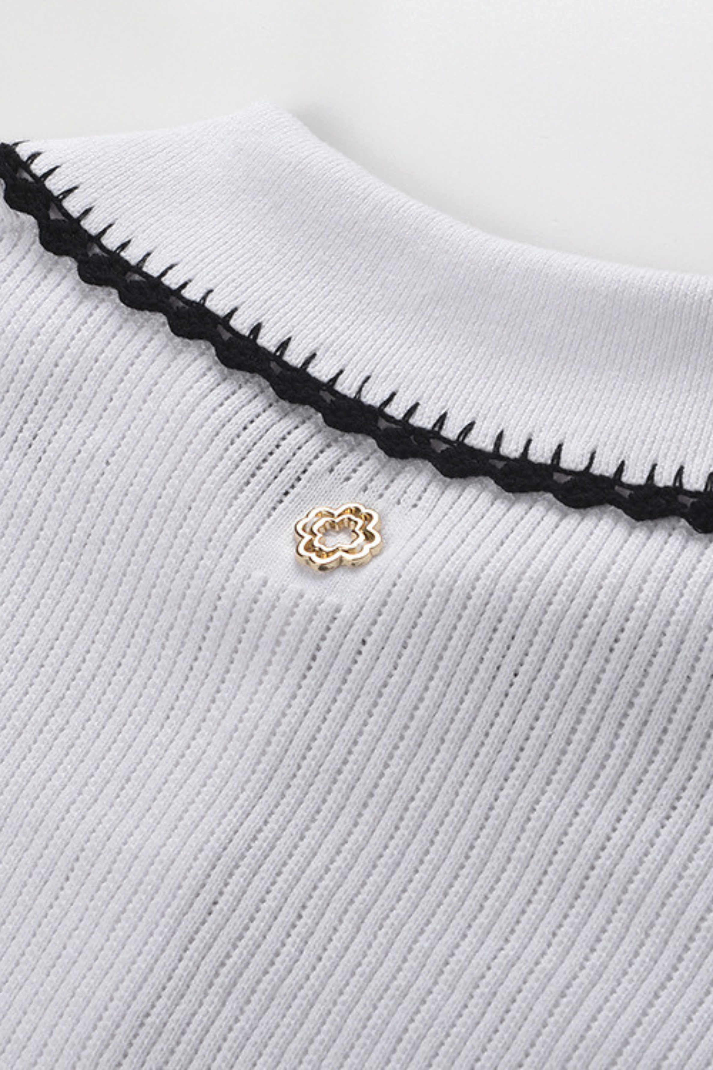 Contrast Lace Trim Viscose  Knit Polo Top