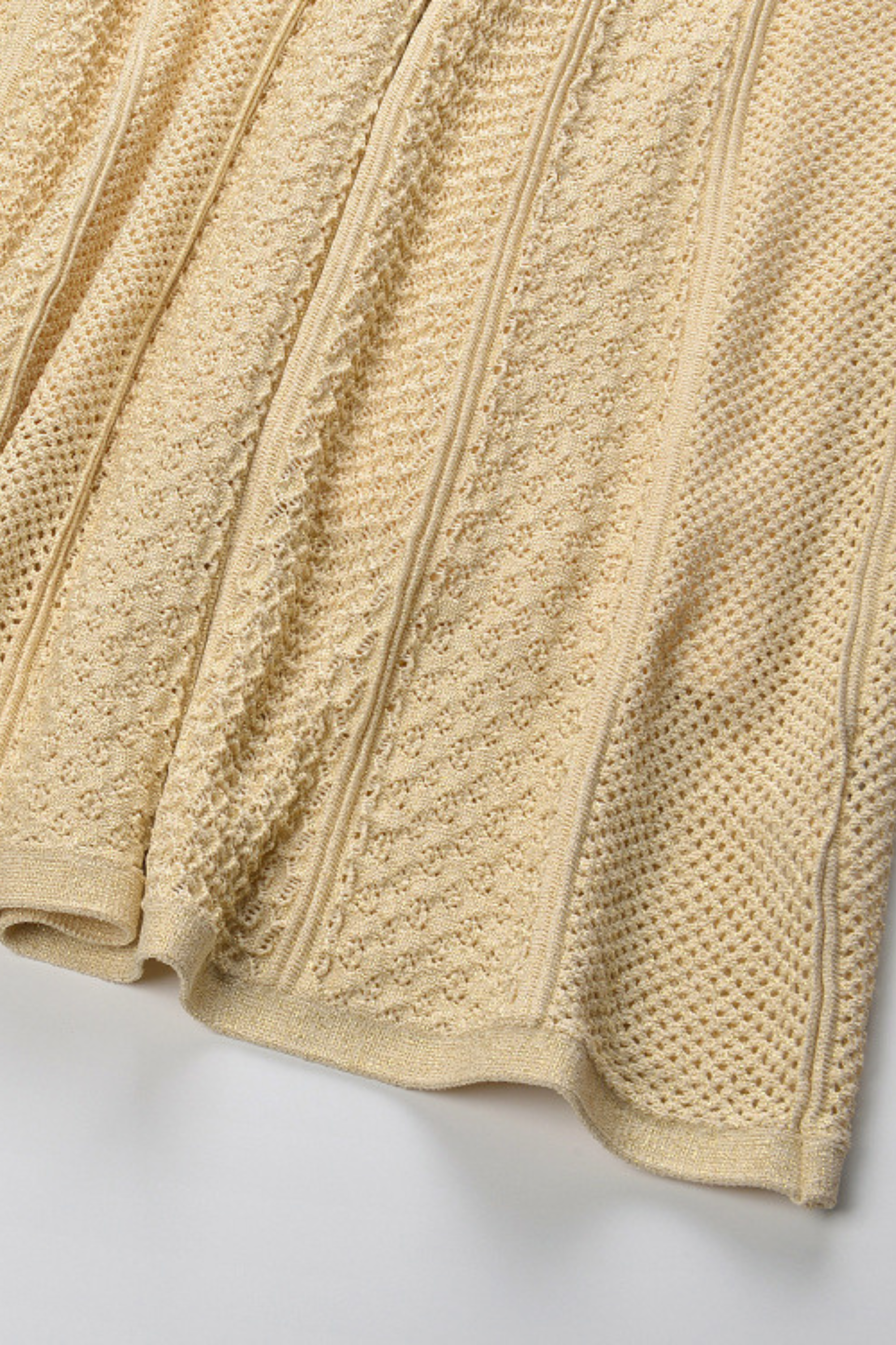 Beige Hollow Knitted Viscose Pearl Button Cardigan & Maxi Skirt Set