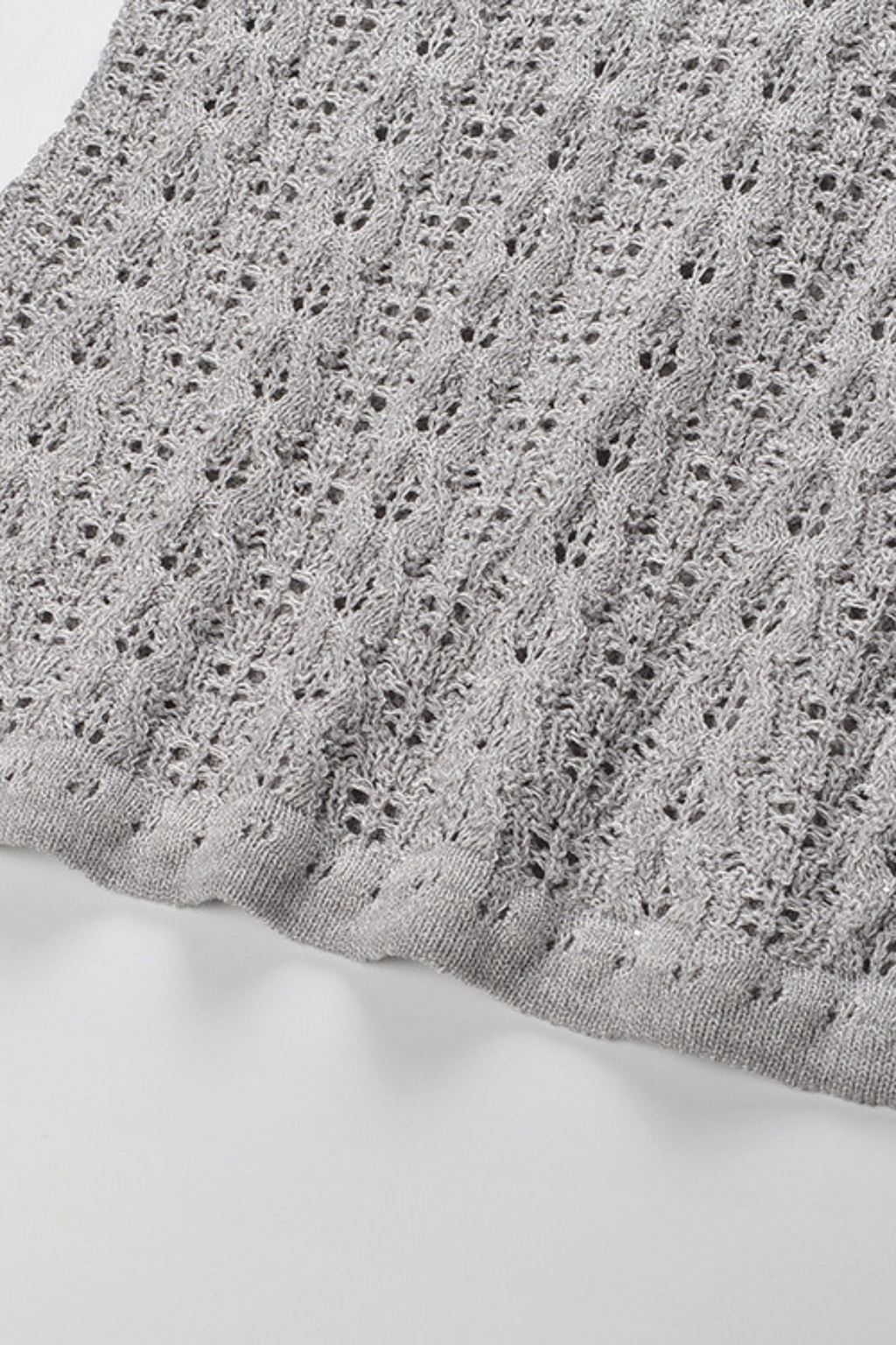 Pearl Lace-Trim Crochet Knit Polo Top