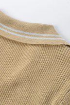 Lily – Golden Sand Polo Collar Pleated Viscose  Knit Maxi Dress