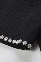 Pearl Luxe Trim Cropped Knit Cardigan Top