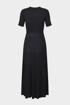 Belted Ribbed Knit  Viscose Pleated Elegance Maxi Dress