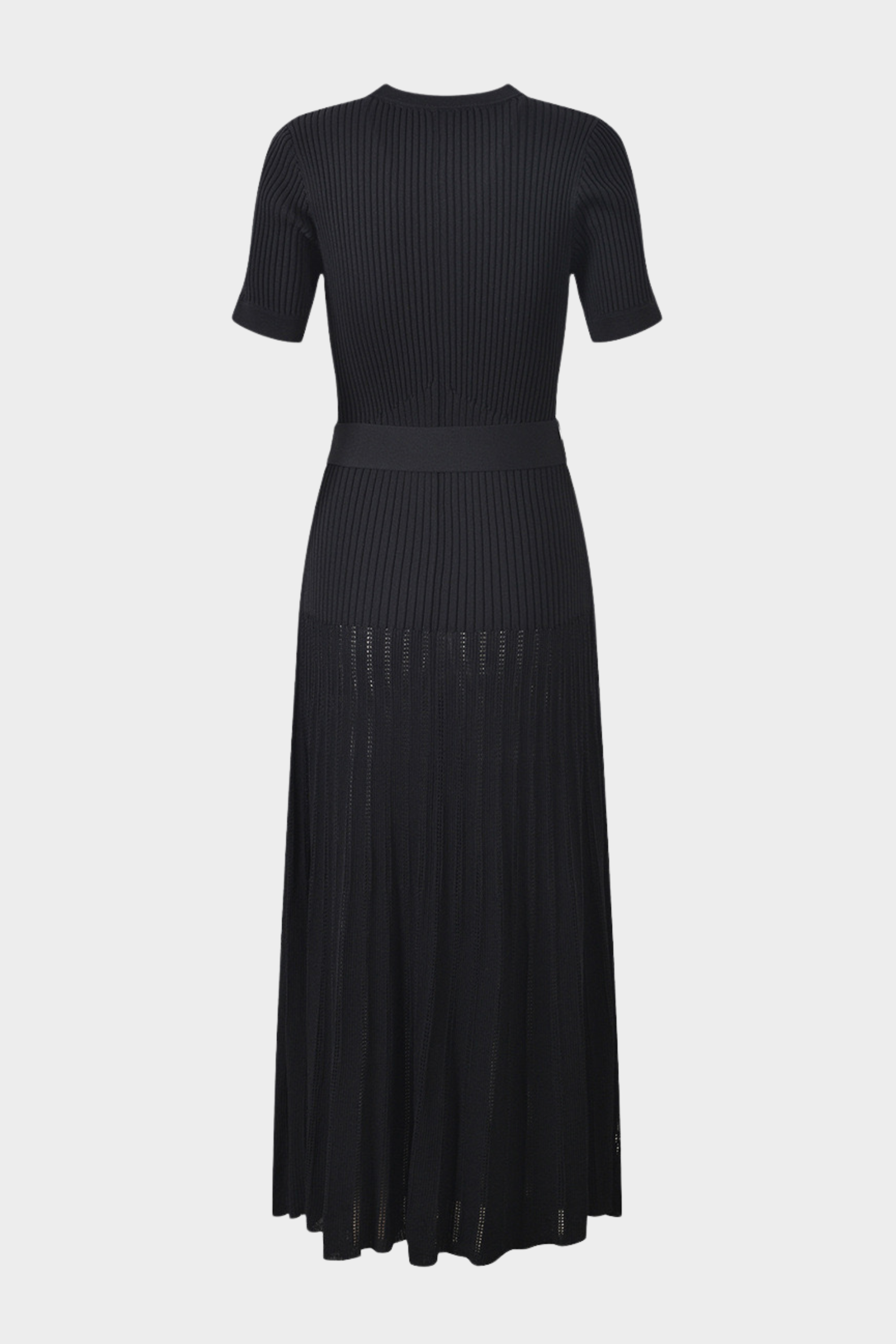 Belted Ribbed Knit  Viscose Pleated Elegance Maxi Dress