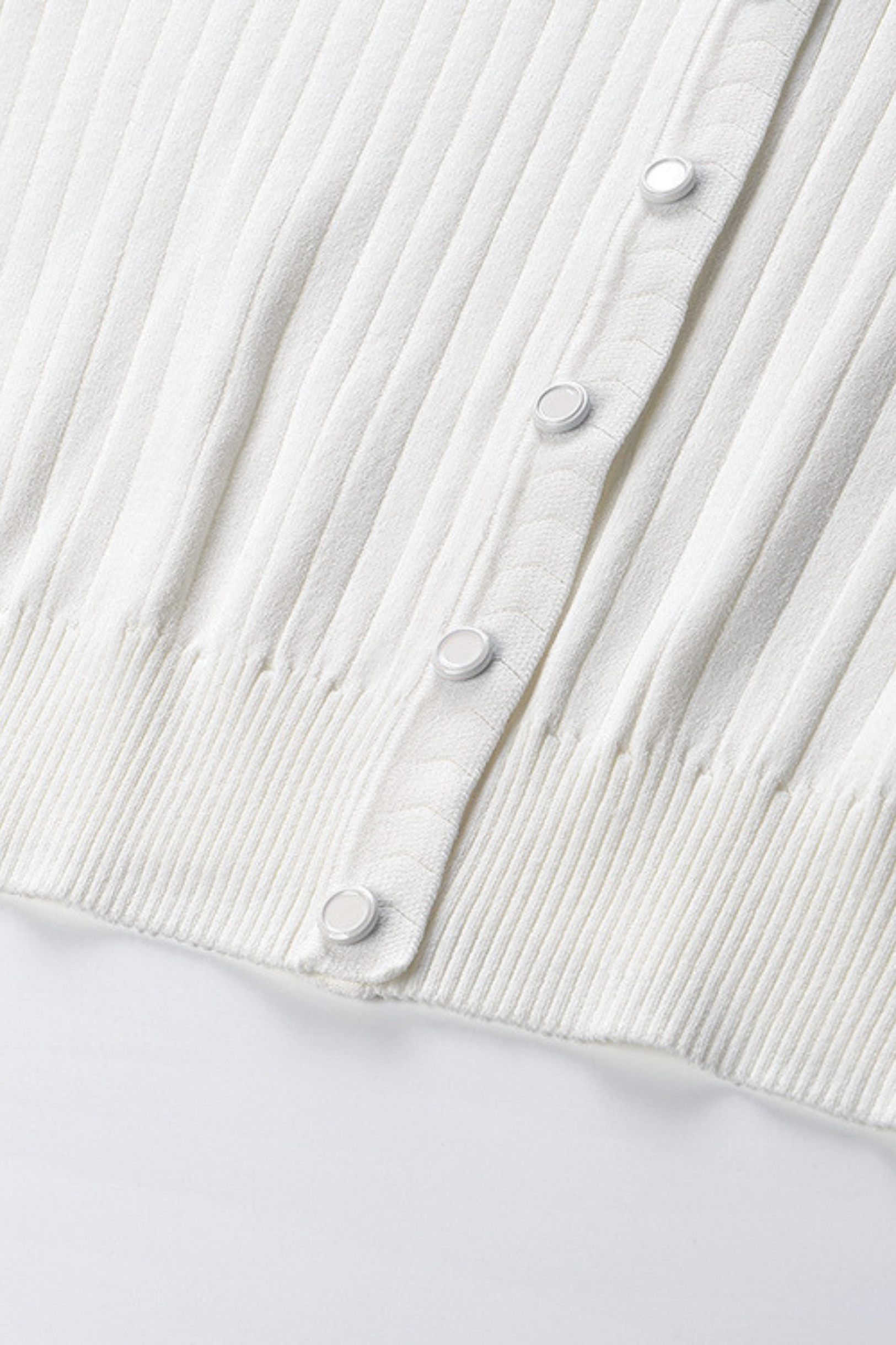 Lily – Ribbed Button Front Cardigan Top in White