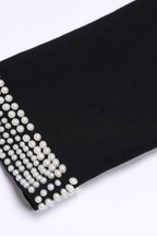 Noir Pearl Accent Pleated Knit Maxi Dress
