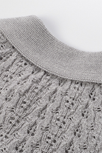 Pearl Lace-Trim Crochet Knit Polo Top