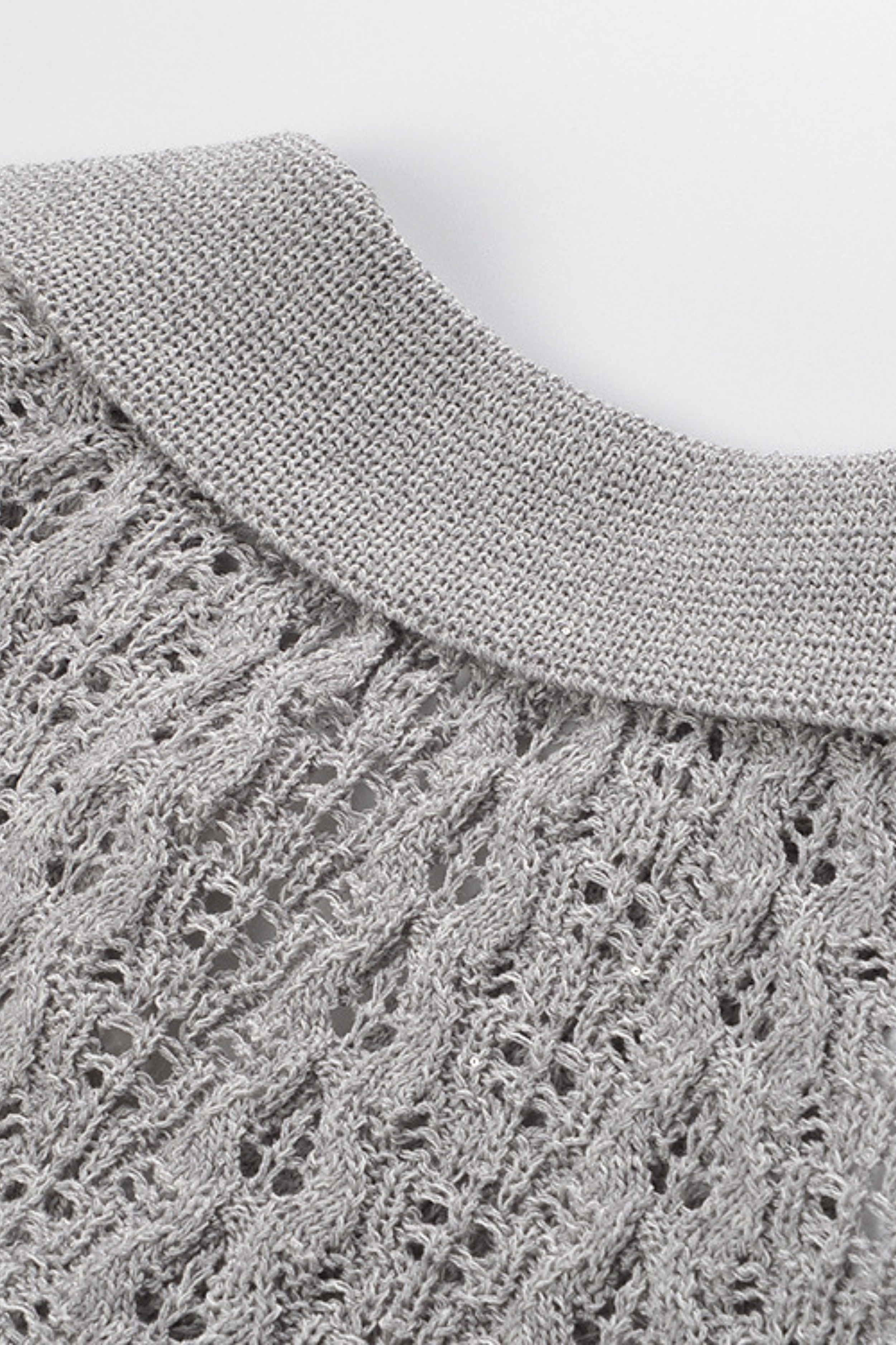 Pearl Lace-Trim Crochet Knit Polo Top