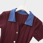 Denim Collar Buttoned Knit Maxi Dress