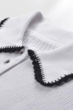 Contrast Lace Trim Viscose  Knit Polo Top