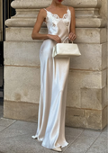 Amanda Soft Satin Lace Trim Maxi Dress