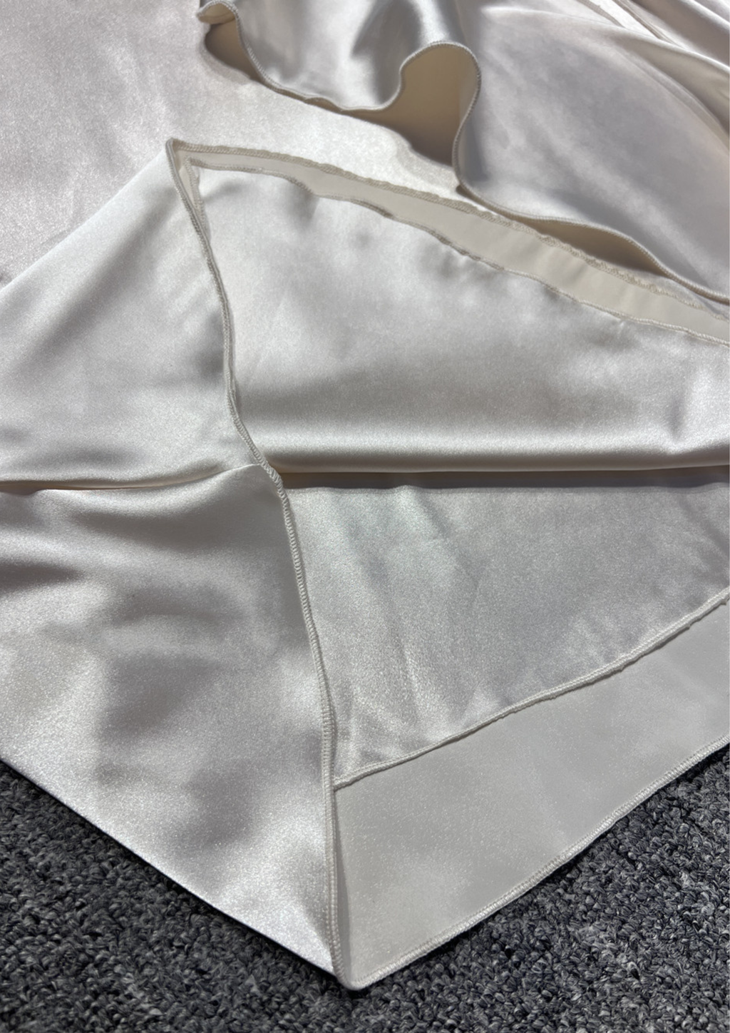 Ivory Rosette Draped Satin Maxi Dress