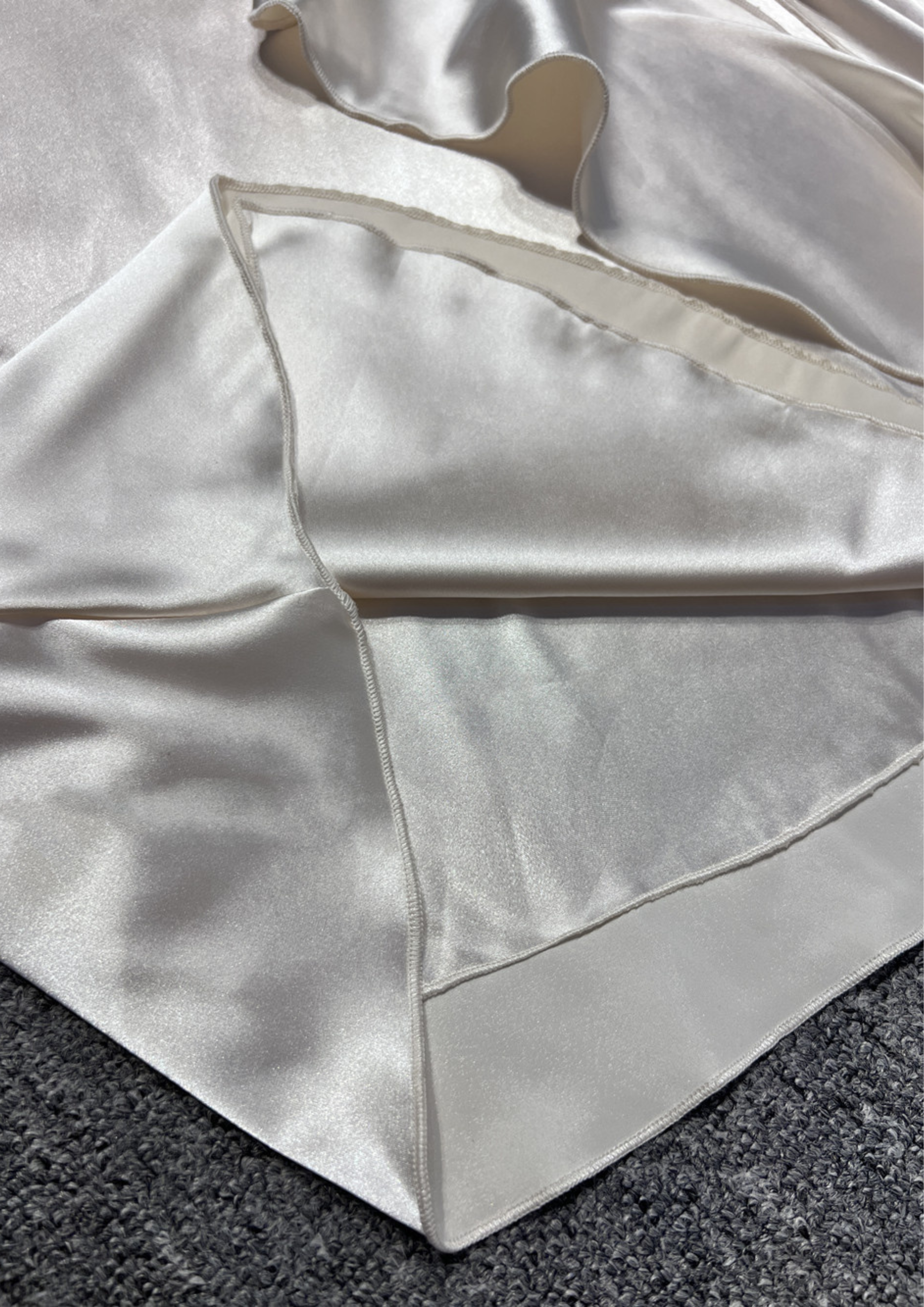 Ivory Rosette Draped Satin Maxi Dress