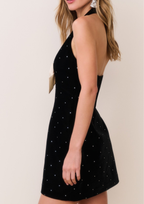 Bow Rhinestone Halter Backless Mini Dress