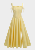 Serena Fishbone Lace Up Maxi Dress – Soft Yellow