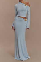 Aurelia Gold Bloom Oblique Drape Maxi Set