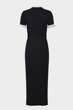 Classic Pearl ButtonViscose Knit Belted Maxi Dress