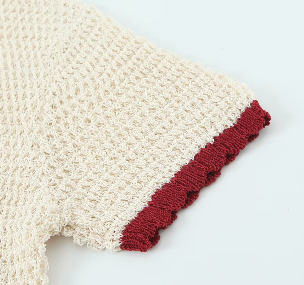 Ivory Trim Hollow Knit Lounge Set